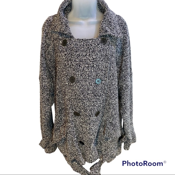 Free People Tweed Jacket Size M Oversized Cotton Wool Blend Black White NWT - Picture 3 of 13